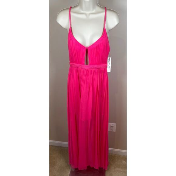 Alice + Olivia Tamar Silk Cutout Slit Braided Wild Pink Maxi Dress Size 2 - Picture 4 of 12